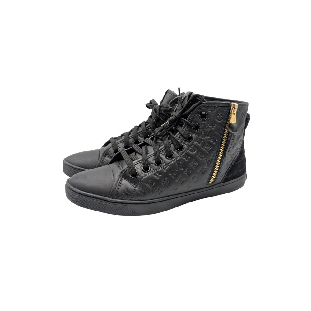 Louis Vuitton Black Monogram Leather Punchy High Top Sneakers Size 38.5